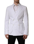 Dolce & Gabbana white cotton double-breasted blazer jacket with peak lapels and button closure, tailored fit for a sophisticated look.