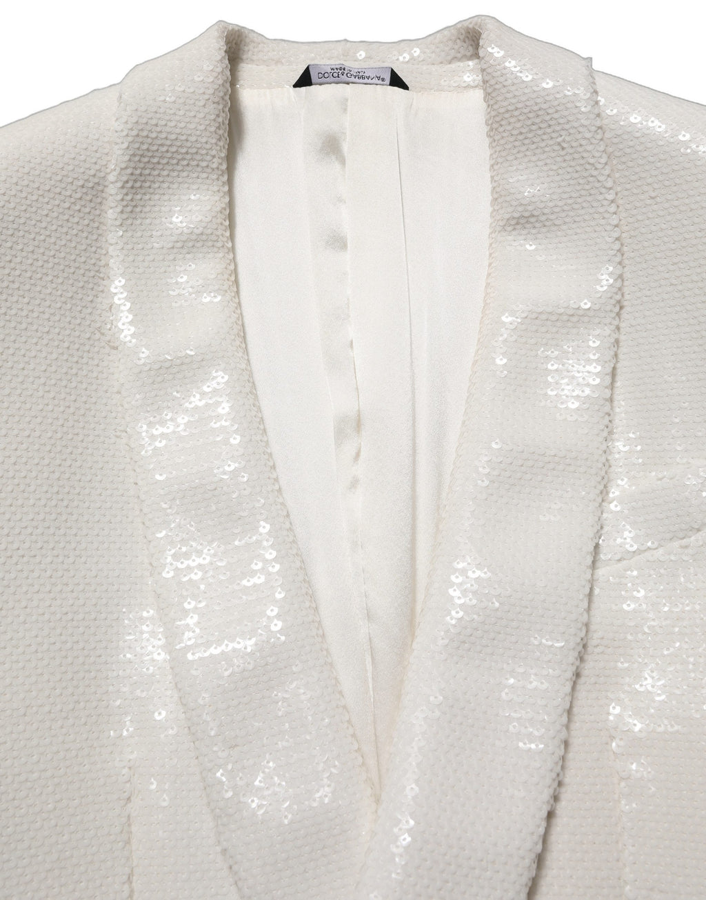 White Dolce & Gabbana viscose blazer jacket with single-breasted design, featuring a tailored fit and classic lapel collar.
