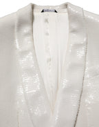White Dolce & Gabbana viscose blazer jacket with single-breasted design, featuring a tailored fit and classic lapel collar.