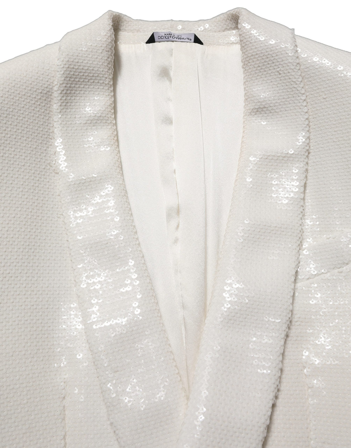 White Dolce & Gabbana viscose blazer jacket with single-breasted design, featuring a tailored fit and classic lapel collar.