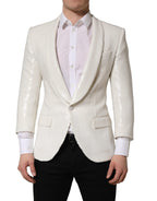 White Dolce & Gabbana blazer jacket in viscose with a single-breasted design, shown on a model.