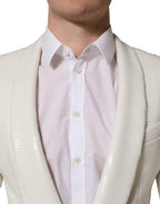Dolce & Gabbana white viscose blazer jacket with single-breasted design and tailored fit, displayed on a mannequin.