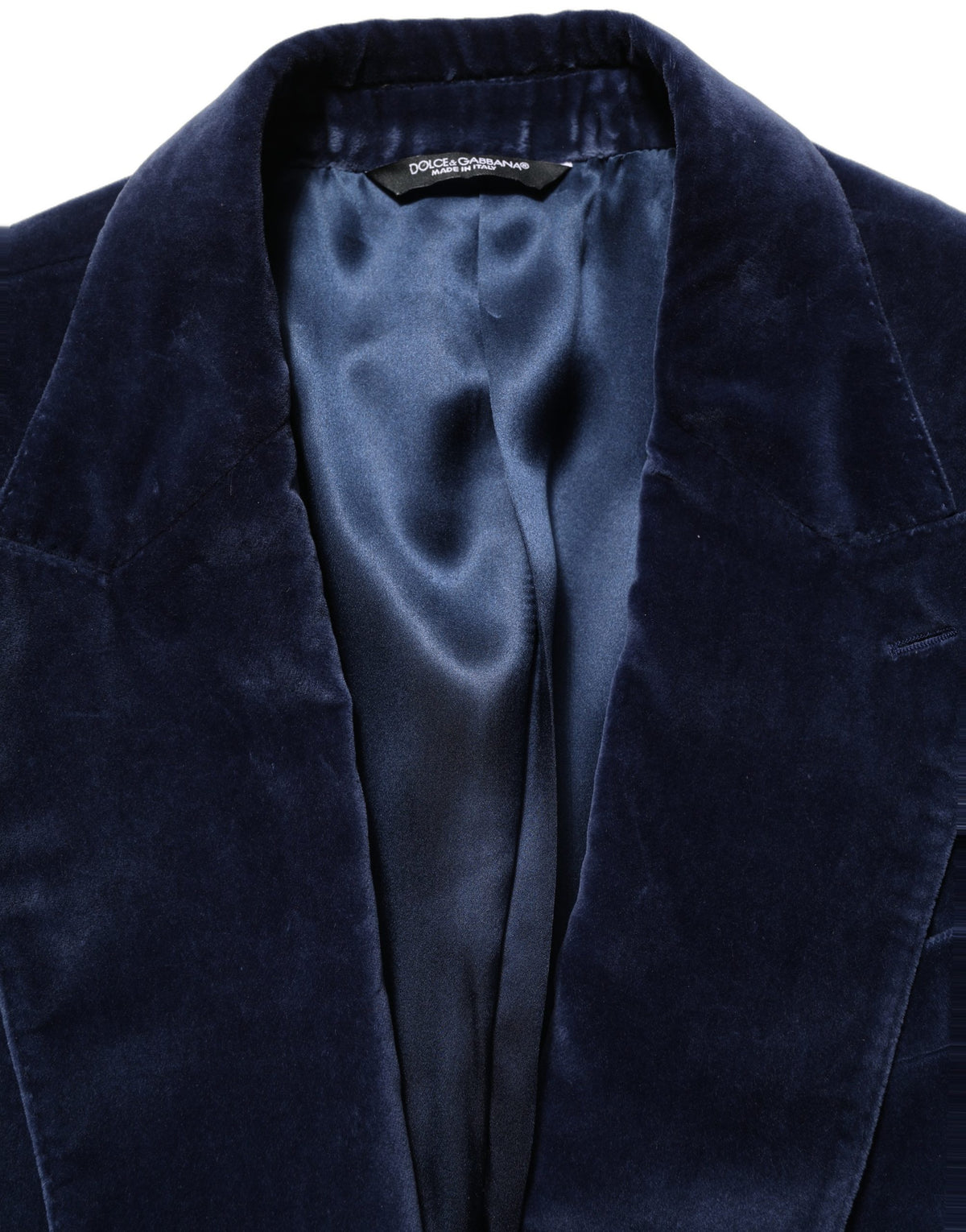 Dolce & Gabbana blue velvet single-breasted blazer jacket, tailored fit with notch lapels and stylish design.