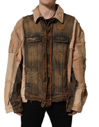 Dolce & Gabbana multicolor raw cut panelled denim men's jacket with unique design and colorful detailing.