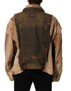 Dolce & Gabbana multicolor raw cut panelled denim men's jacket with stylish design and bold color blocks.