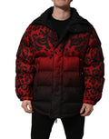 Dolce & Gabbana red and black reversible animal print puffer coat jacket with a stylish, bold design and warm padded insulation.