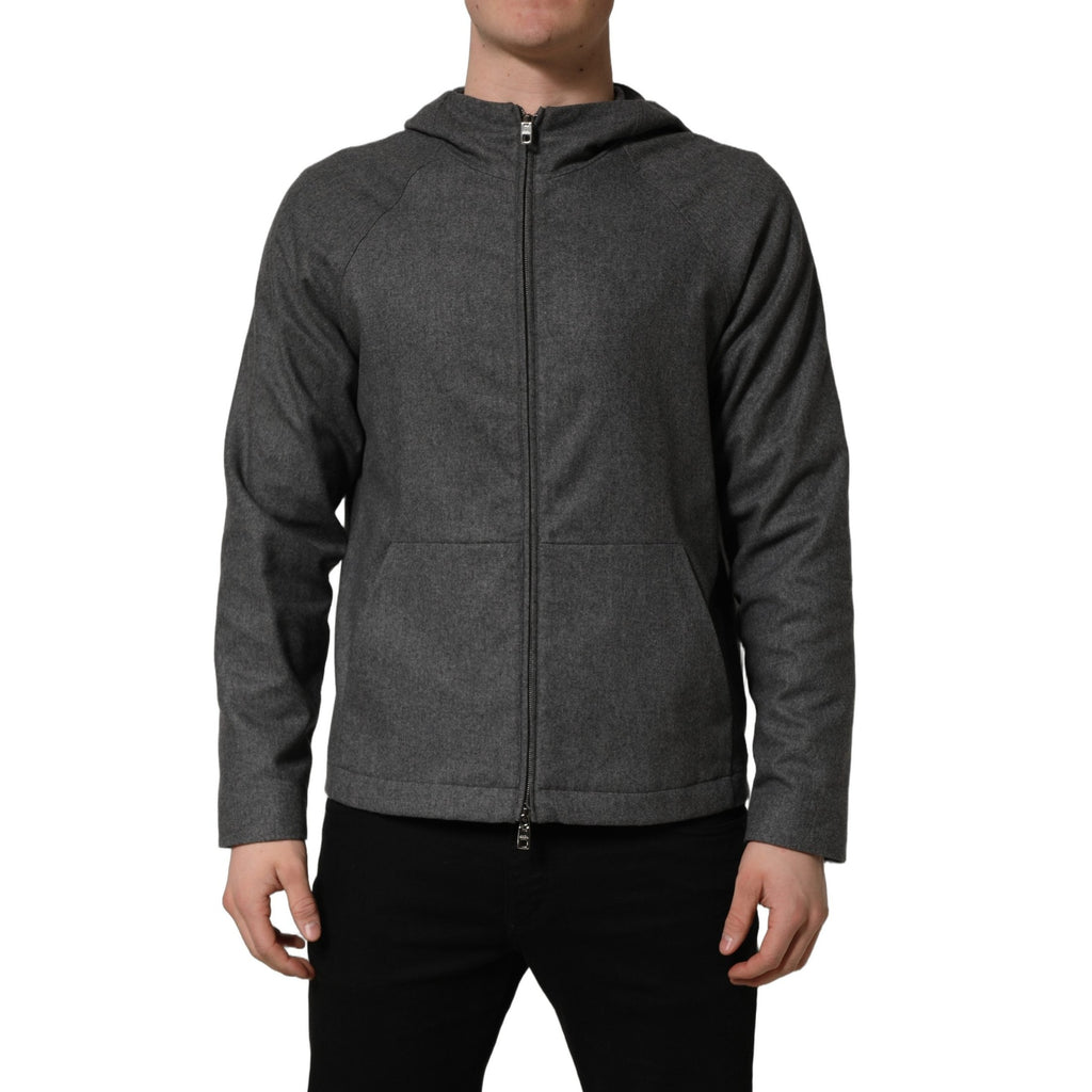 Dolce & Gabbana Gray Cotton Men Hooded Full Zip Bomber Jacket