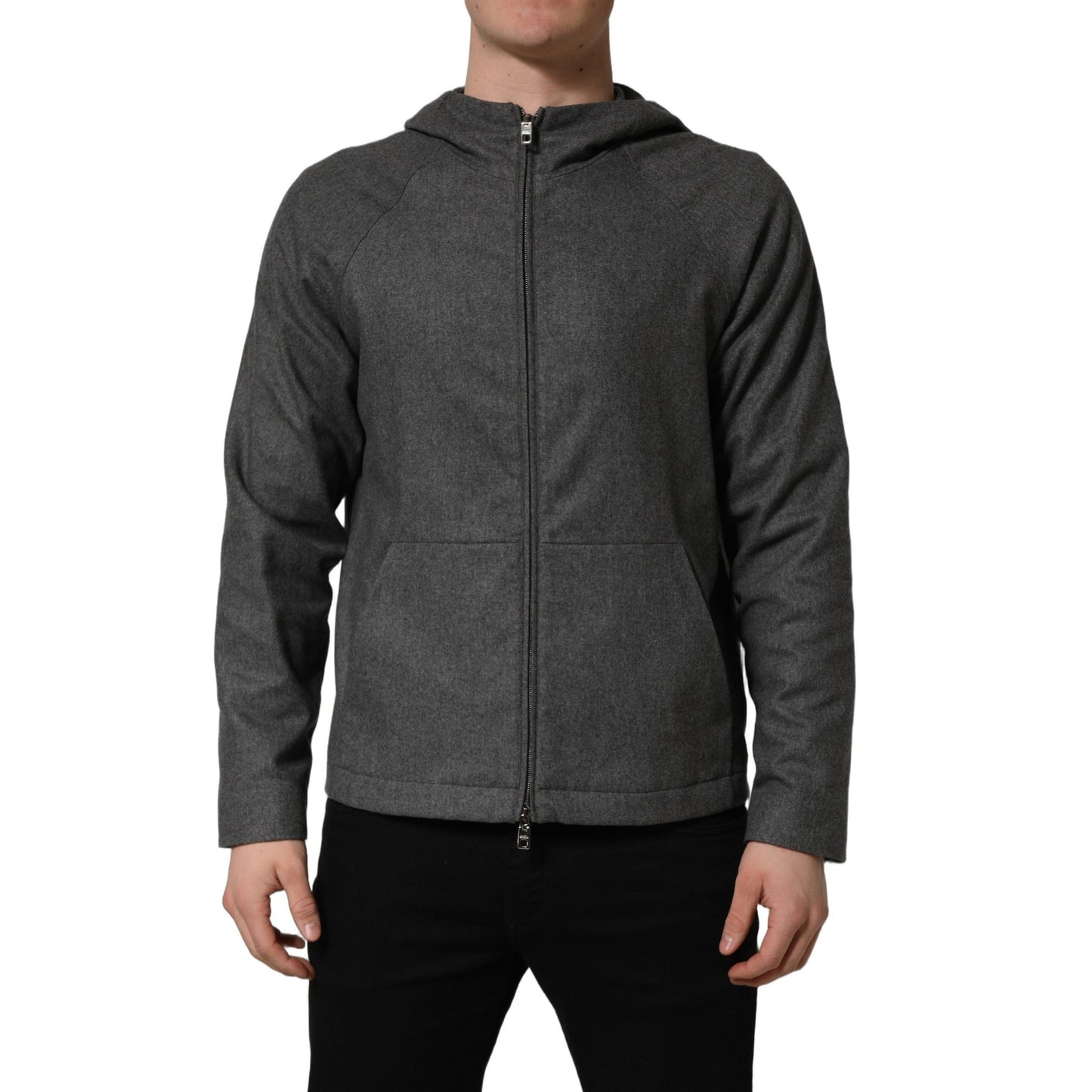 Dolce & Gabbana Gray Cotton Men Hooded Full Zip Bomber Jacket