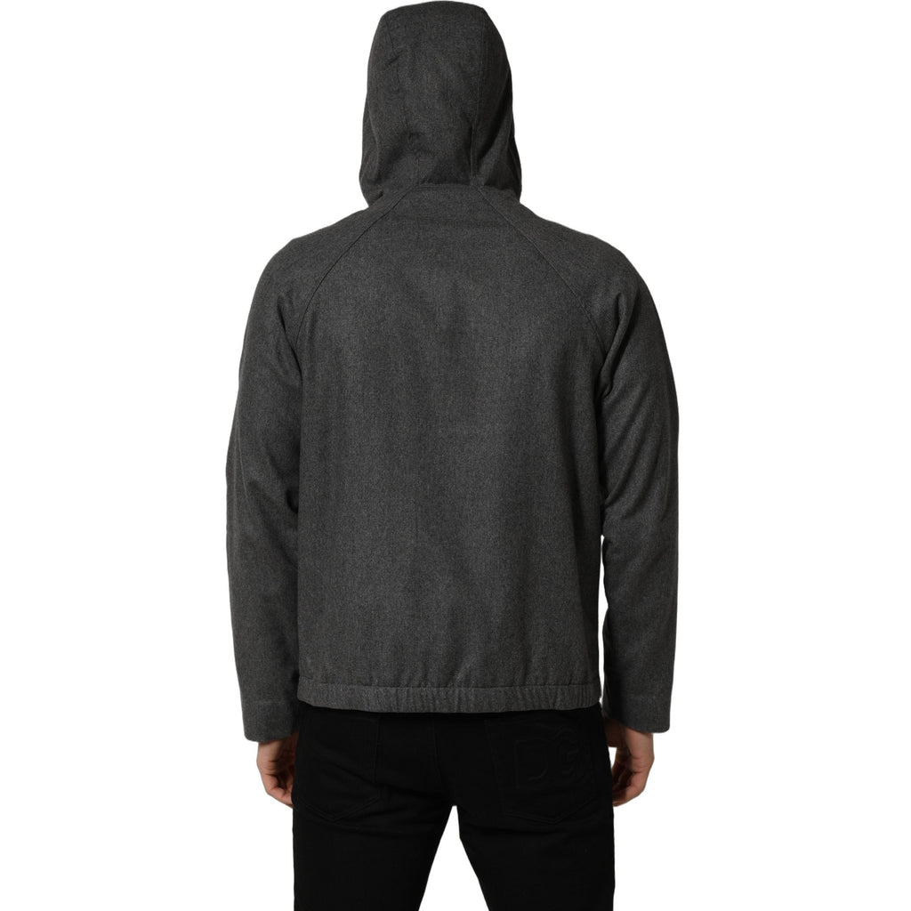 Dolce & Gabbana Gray Cotton Men Hooded Full Zip Bomber Jacket