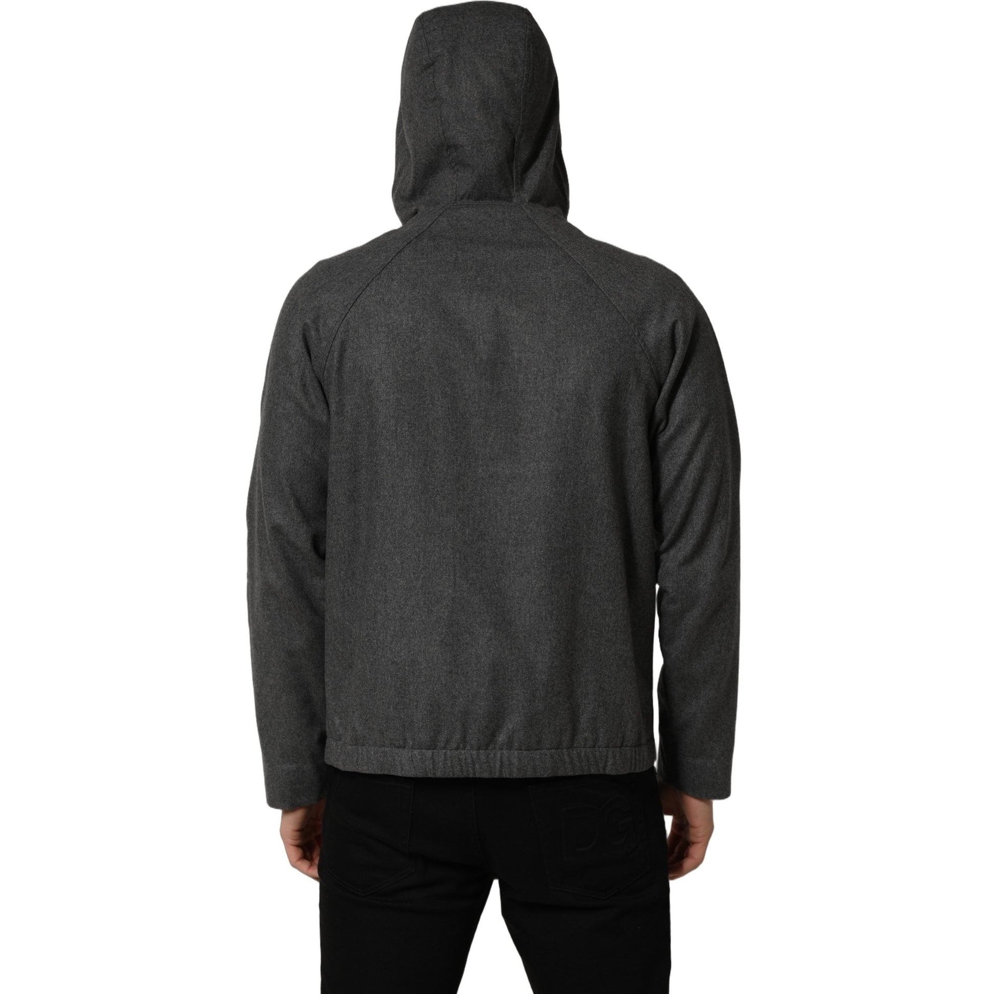 Dolce & Gabbana Gray Cotton Men Hooded Full Zip Bomber Jacket