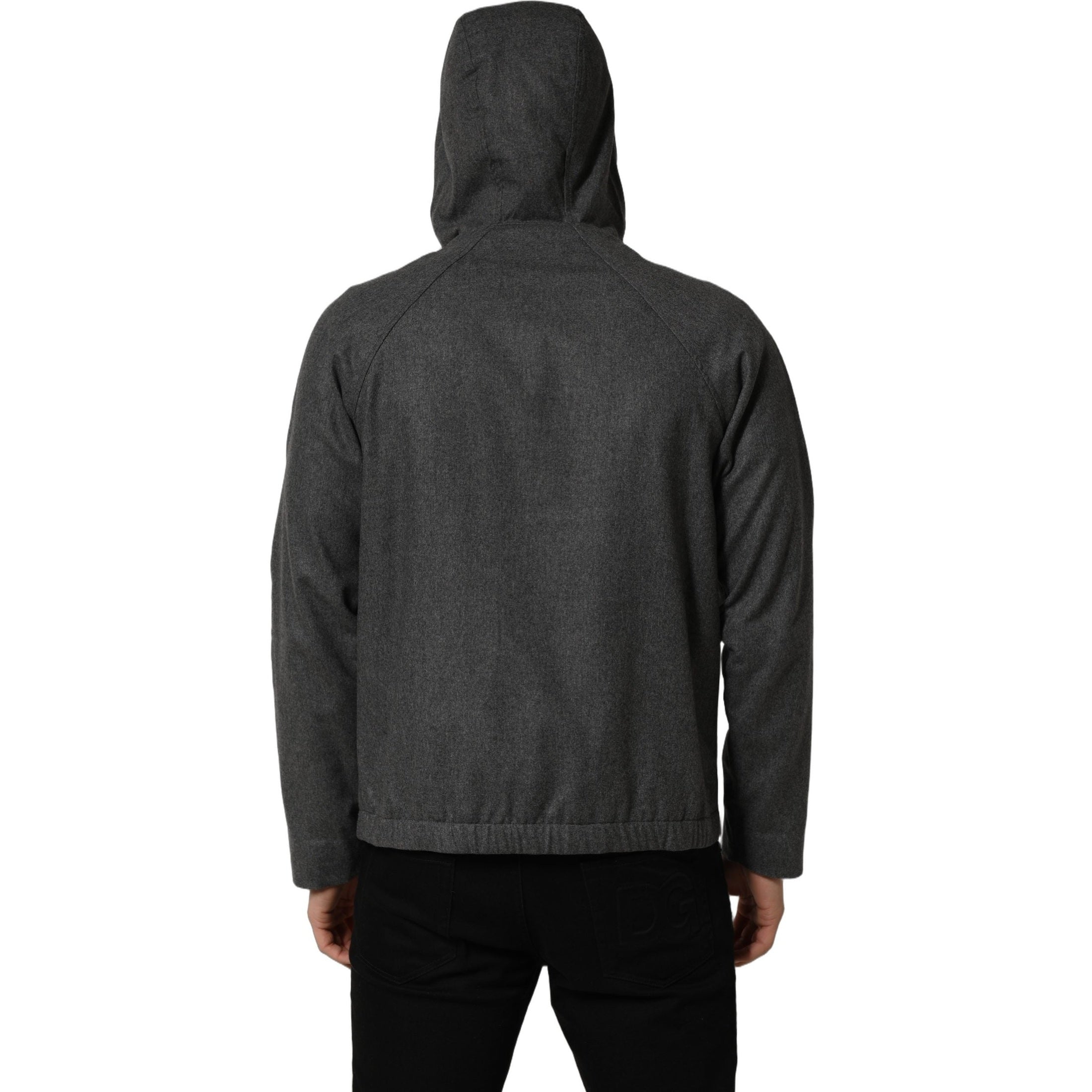 Dolce & Gabbana Gray Cotton Men Hooded Full Zip Bomber Jacket