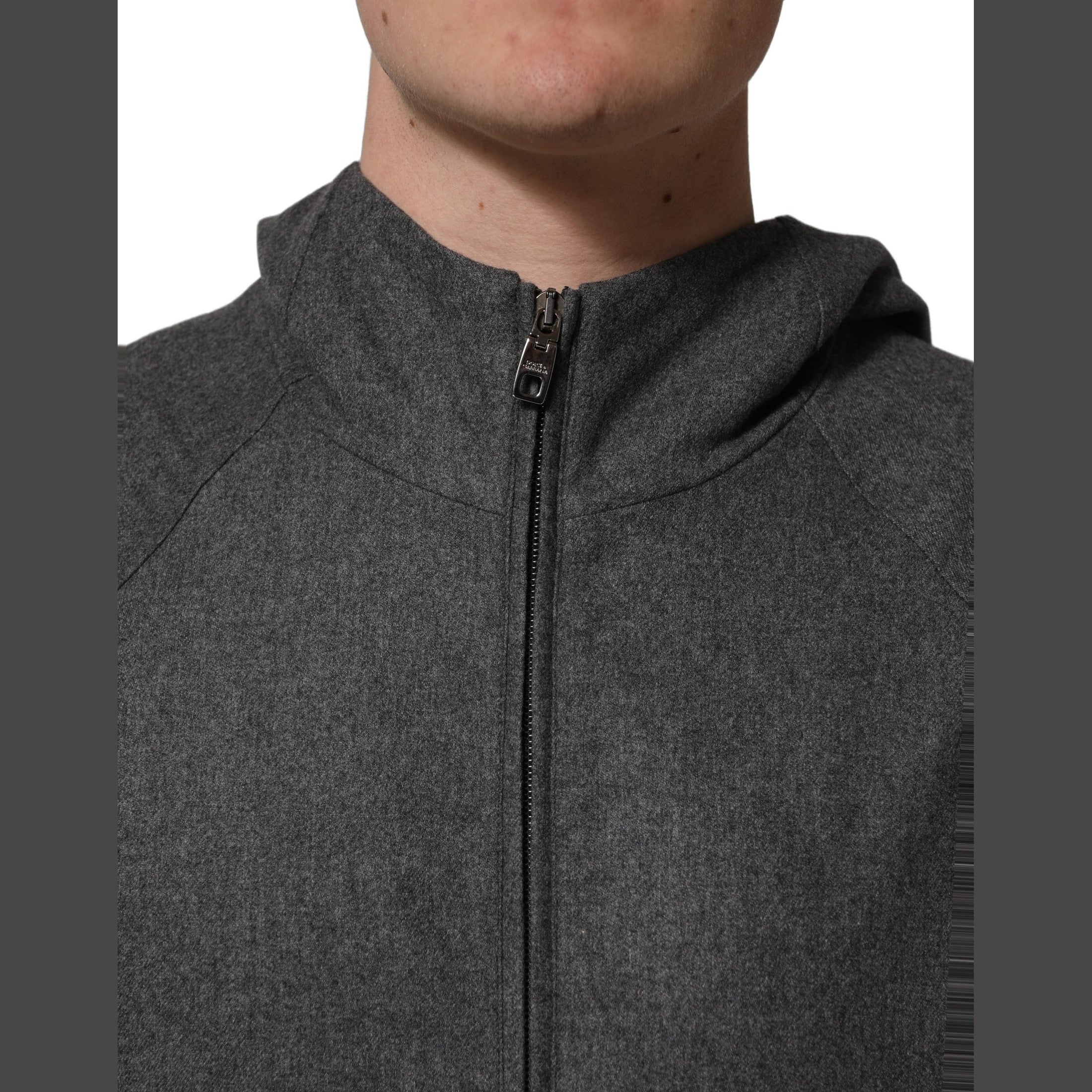 Dolce & Gabbana Gray Cotton Men Hooded Full Zip Bomber Jacket