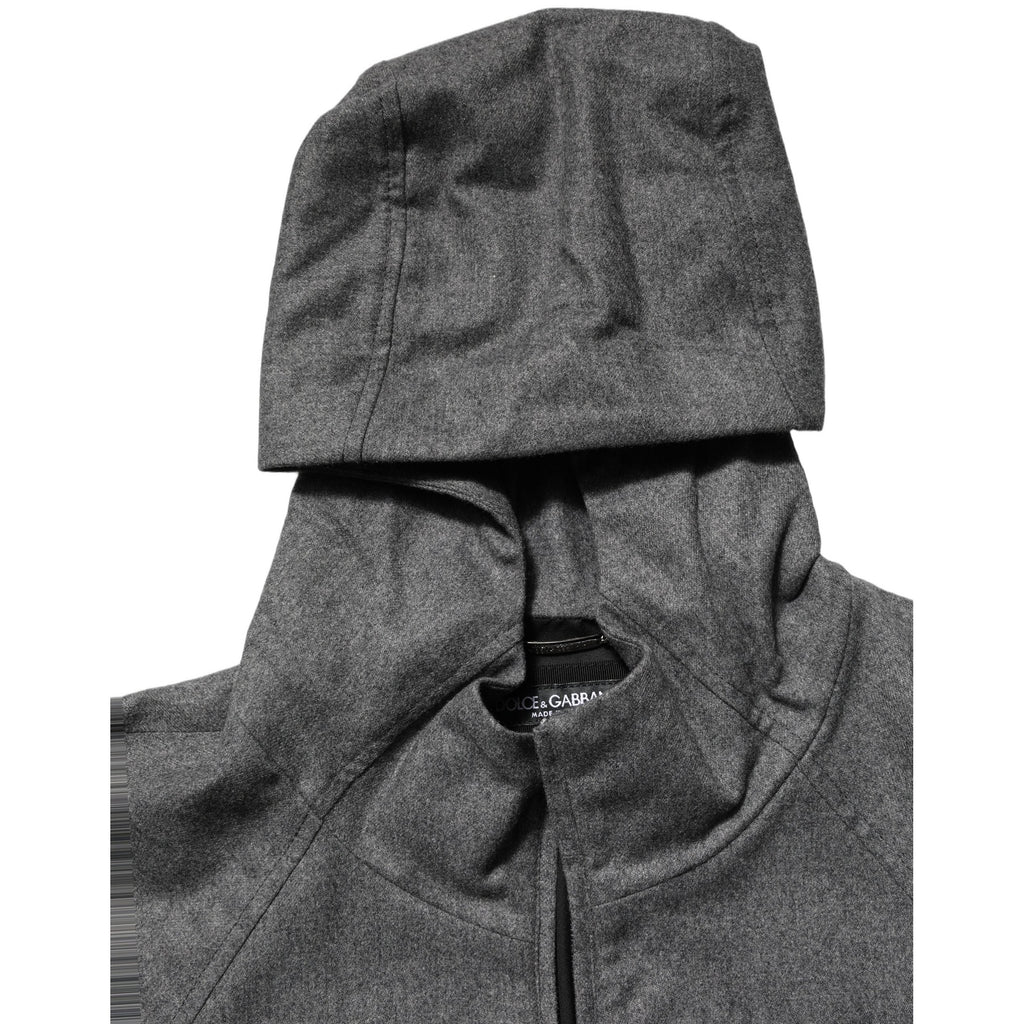 Dolce & Gabbana Gray Cotton Men Hooded Full Zip Bomber Jacket