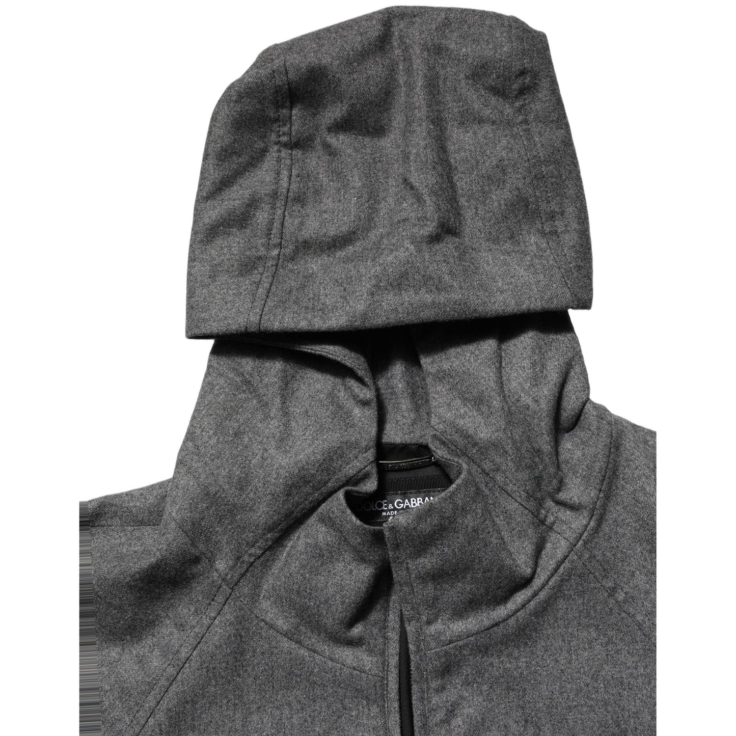 Dolce & Gabbana Gray Cotton Men Hooded Full Zip Bomber Jacket