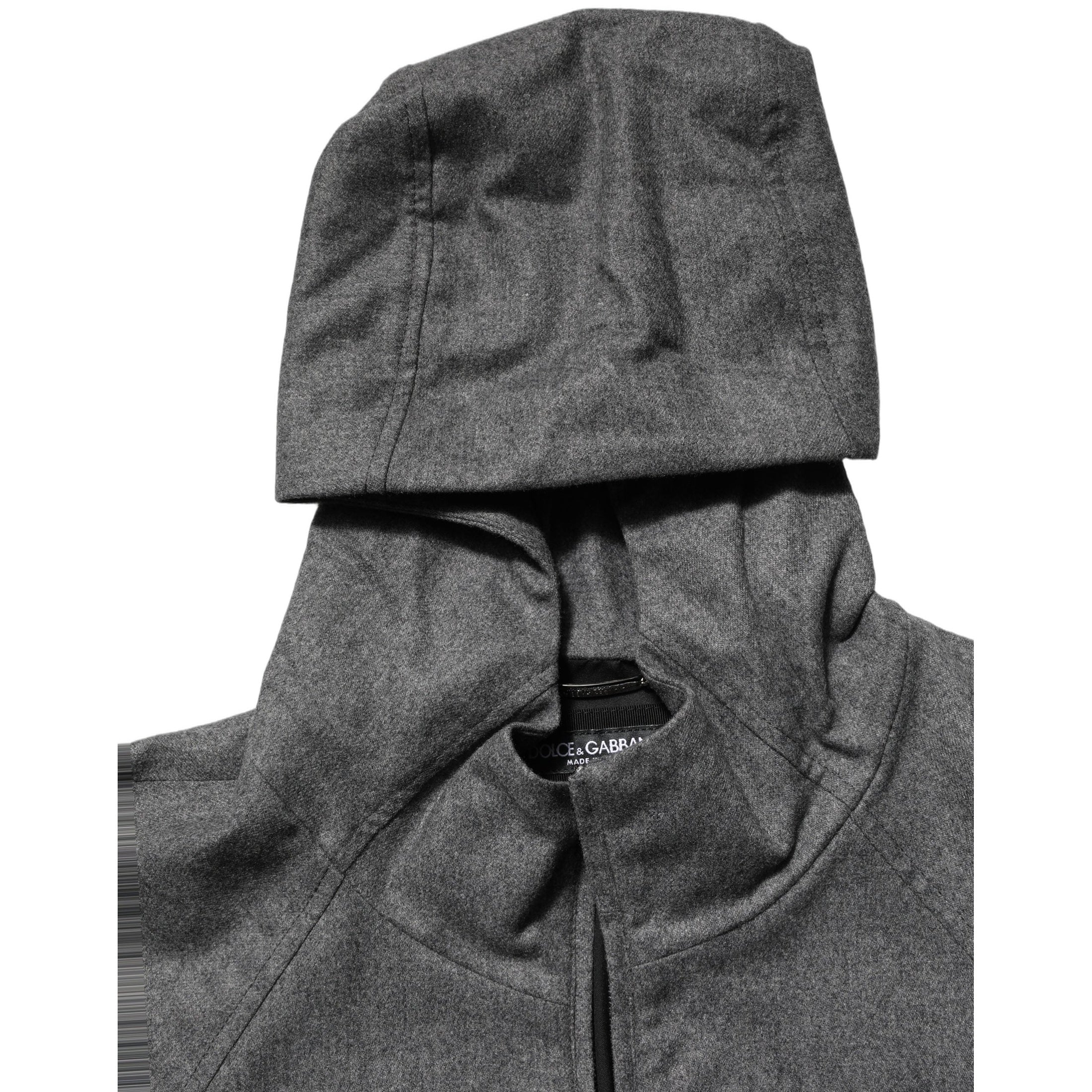 Dolce & Gabbana Gray Cotton Men Hooded Full Zip Bomber Jacket