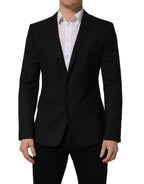 Dark blue wool single-breasted blazer jacket by Dolce & Gabbana, tailored fit with notch lapels and button closure.