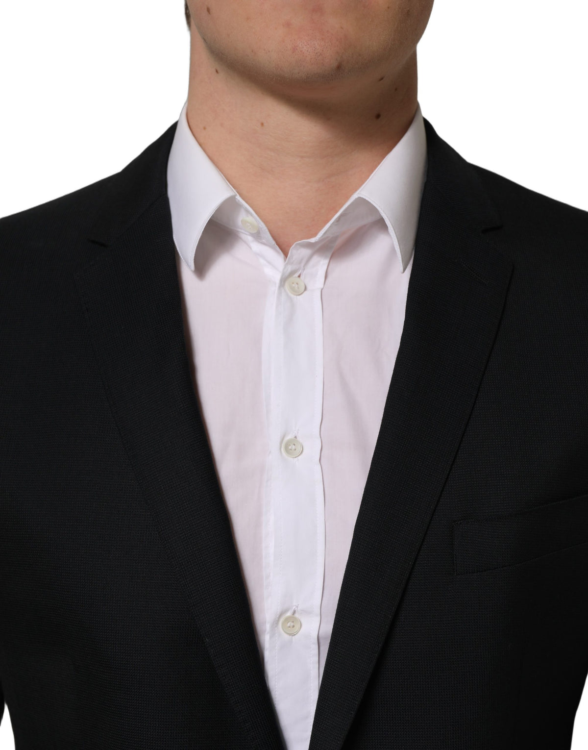 Dark blue wool blazer jacket by Dolce & Gabbana, featuring a single-breasted design and classic tailored fit.