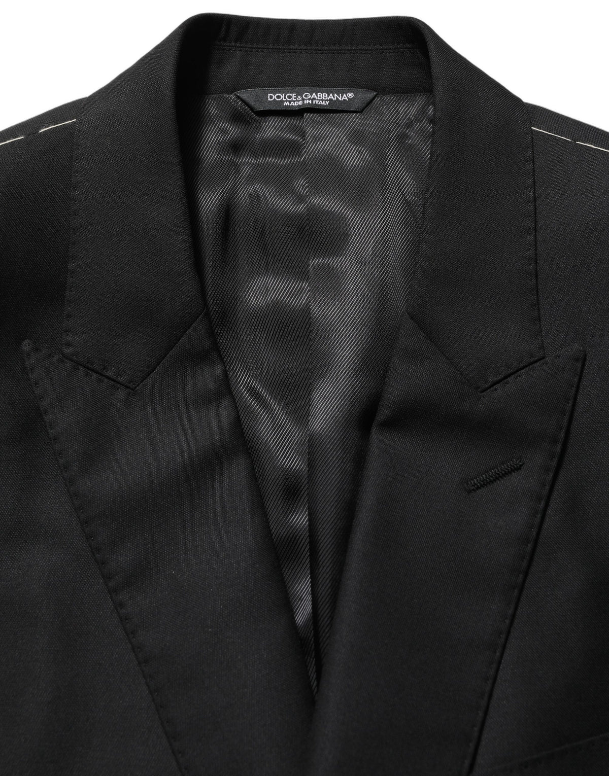 Dolce & Gabbana black wool blazer jacket with single-breasted design and classic lapel, tailored fit, front button closure.