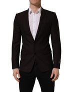 Brown wool Dolce & Gabbana men's single-breasted jacket with gold accents, tailored fit, and classic design.
