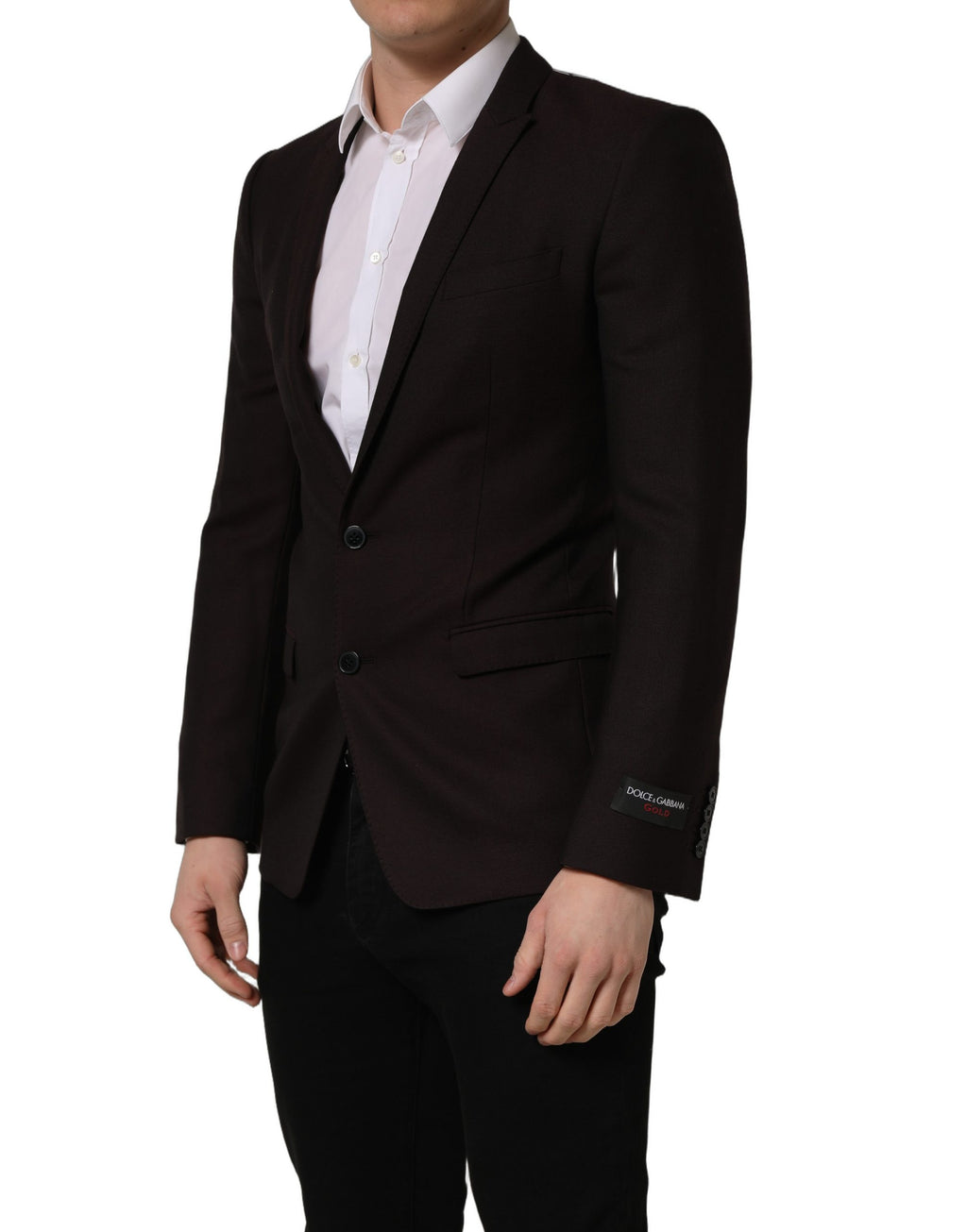 Dolce & Gabbana brown wool single-breasted men's jacket with gold buttons, tailored fit, stylish outerwear for men.