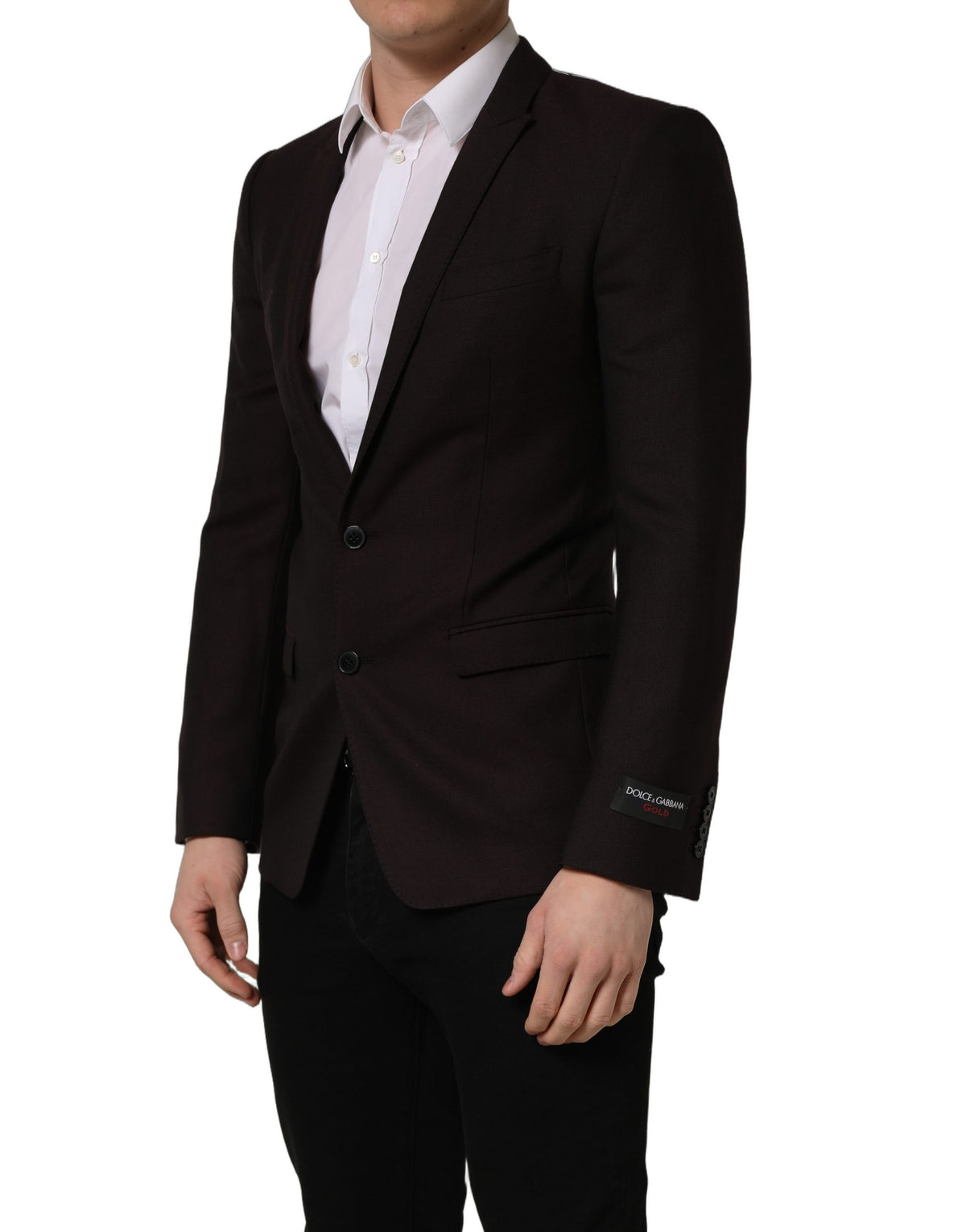 Dolce & Gabbana brown wool single-breasted men's jacket with gold buttons, tailored fit, stylish outerwear for men.