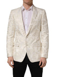 Dolce & Gabbana men's off-white floral single-breasted jacket with lapels and button closure, stylish and elegant for formal wear.
