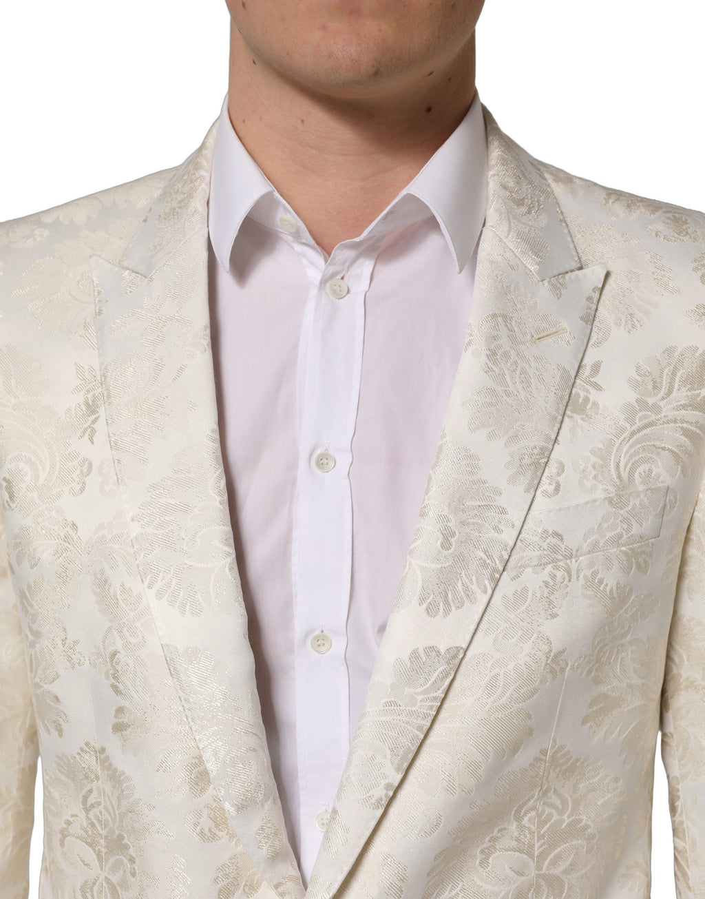 Dolce & Gabbana off-white floral single-breasted men's jacket with a tailored fit and stylish design.