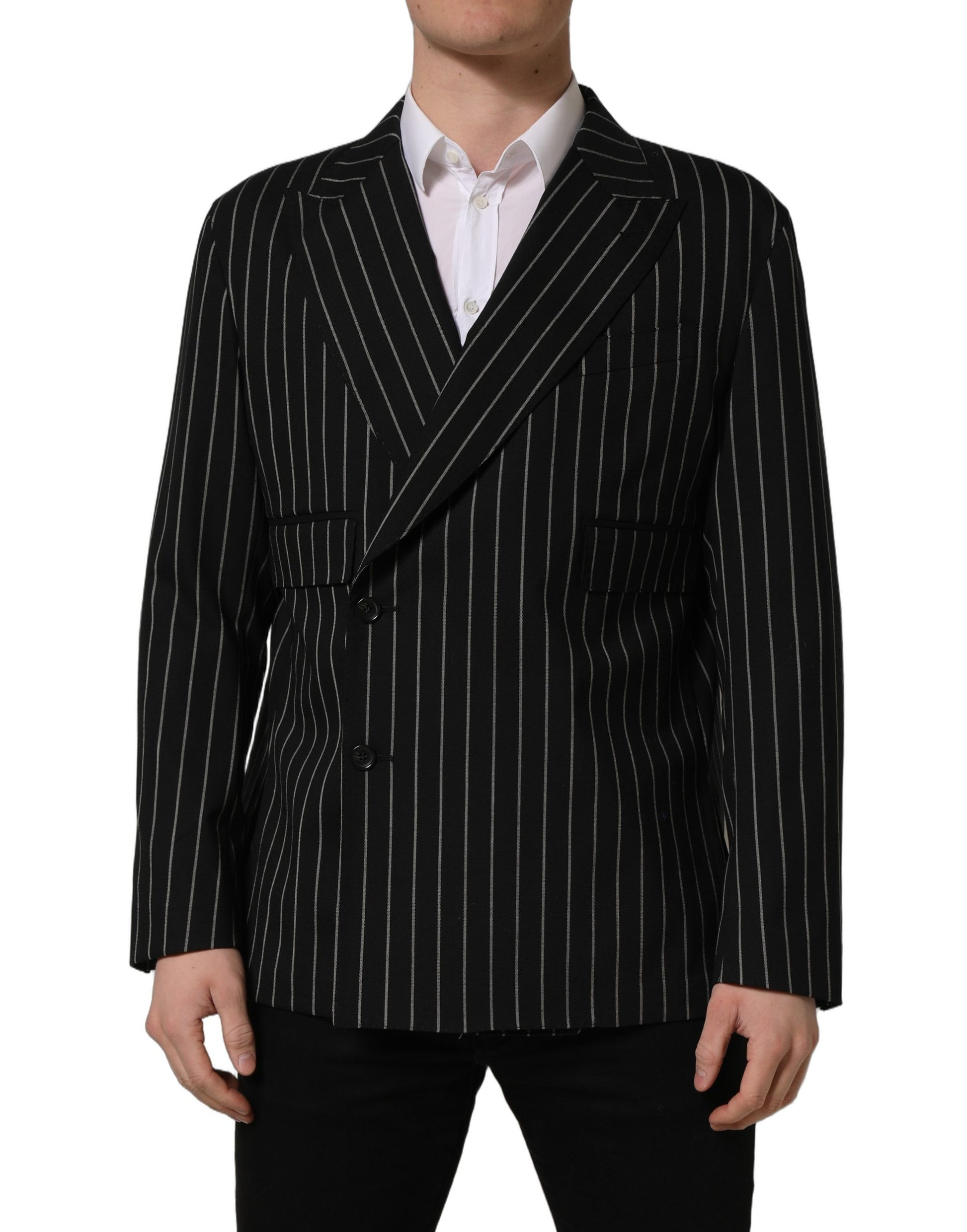 Dolce & Gabbana Black Stripes Wool Double Breasted Jacket