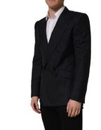 Dark gray striped wool double-breasted jacket by Dolce & Gabbana, tailored fit with classic lapel and button closure.