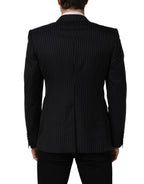 Dark gray wool double-breasted jacket by Dolce & Gabbana with stylish stripe pattern and tailored fit.