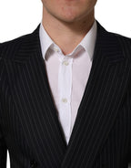 Dark gray striped wool double-breasted jacket by Dolce & Gabbana, tailored fit with lapels and button closure.