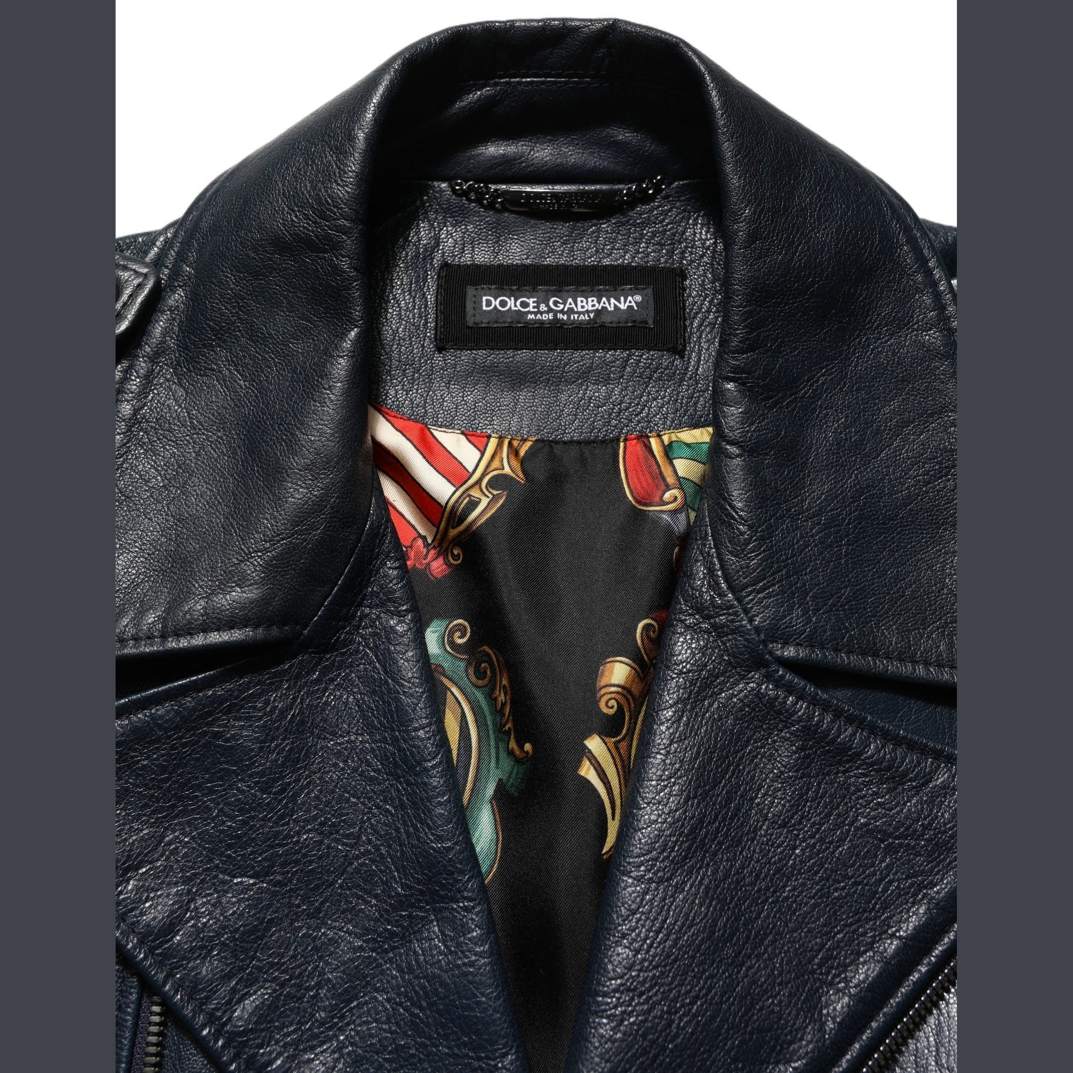 Dolce & Gabbana Black Leather Men Biker Coat Goatskin Jacket