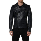 Dolce & Gabbana Black Leather Men Biker Coat Goatskin Jacket