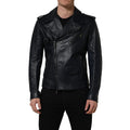 Dolce & Gabbana Black Leather Men Biker Coat Goatskin Jacket