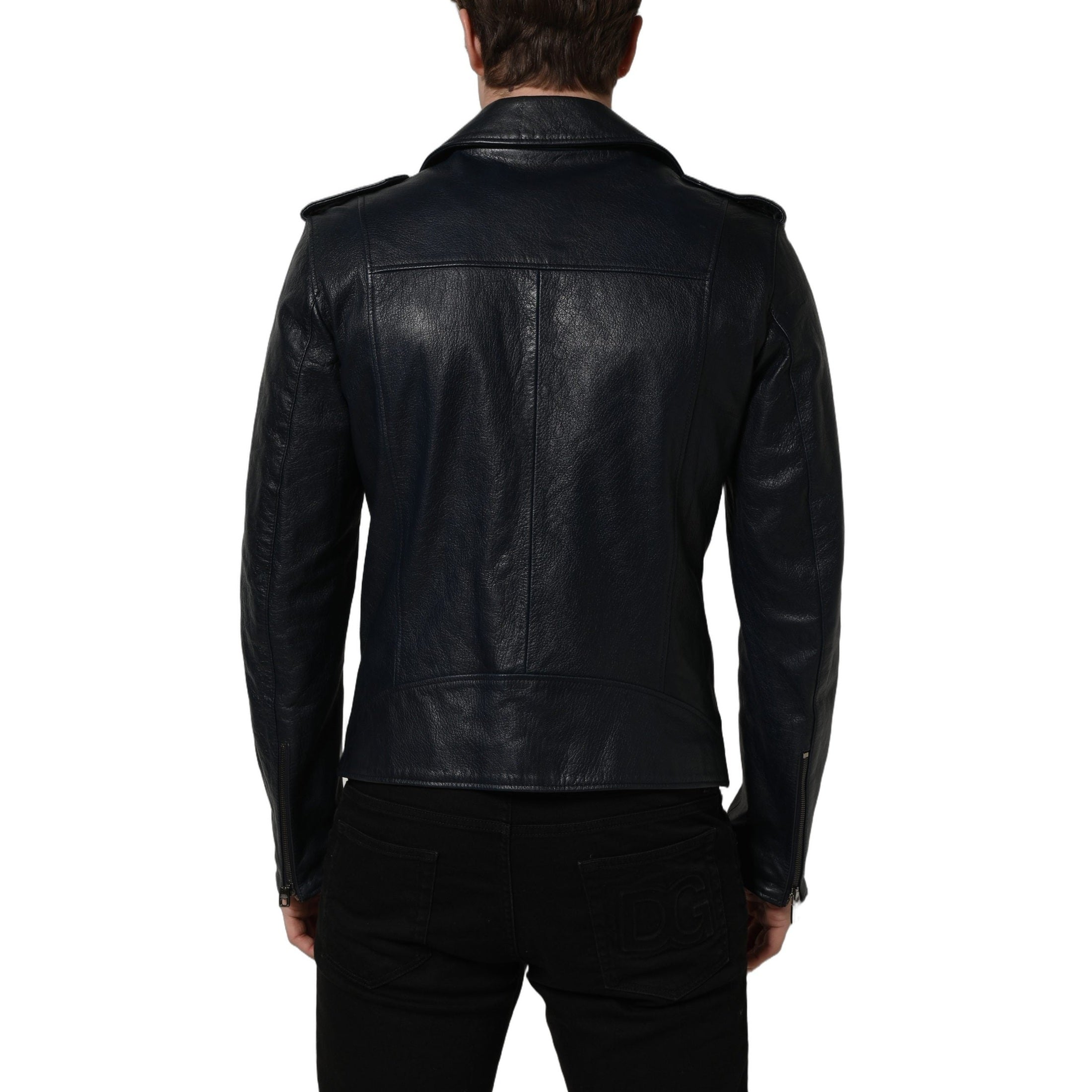 Dolce & Gabbana Black Leather Men Biker Coat Goatskin Jacket