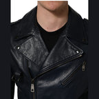 Dolce & Gabbana Black Leather Men Biker Coat Goatskin Jacket