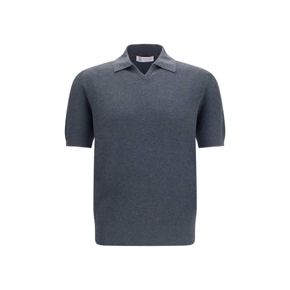 Brunello Cucinelli Gray Cotton Polo Shirt Brunello Cucinelli