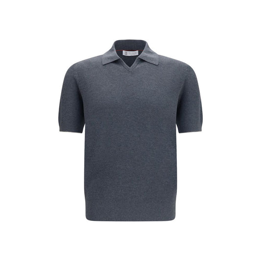 Brunello Cucinelli Gray Cotton Polo Shirt Brunello Cucinelli