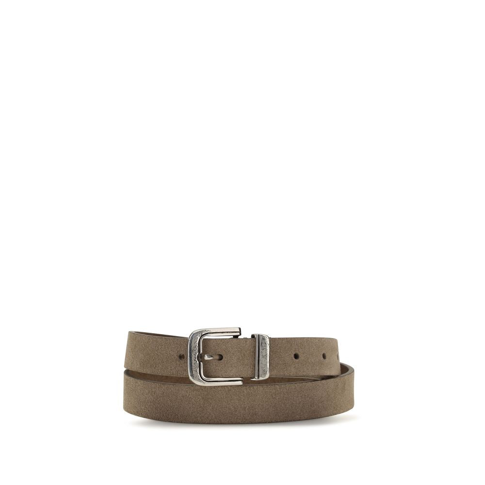 Brunello Cucinelli Beige Calf Leather Bos Taurus Thin Belt Brunello Cucinelli