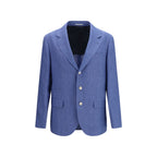 Brunello Cucinelli Blue Linen Full-Length Jacket Brunello Cucinelli