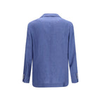 Brunello Cucinelli Blue Linen Full-Length Jacket Brunello Cucinelli