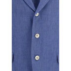 Brunello Cucinelli Blue Linen Full-Length Jacket Brunello Cucinelli