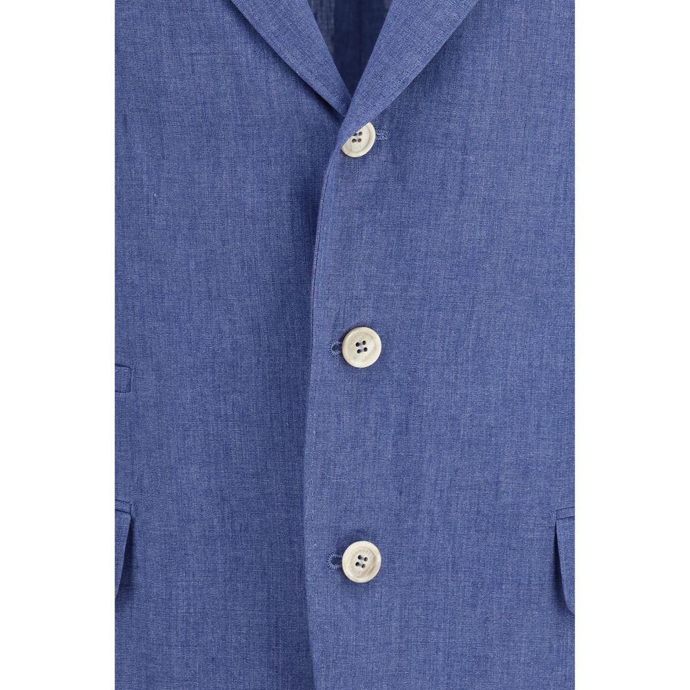 Brunello Cucinelli Blue Linen Full-Length Jacket Brunello Cucinelli