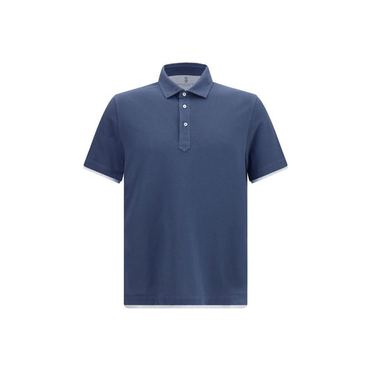 Brunello Cucinelli Blue Cotton Polo Shirt Brunello Cucinelli