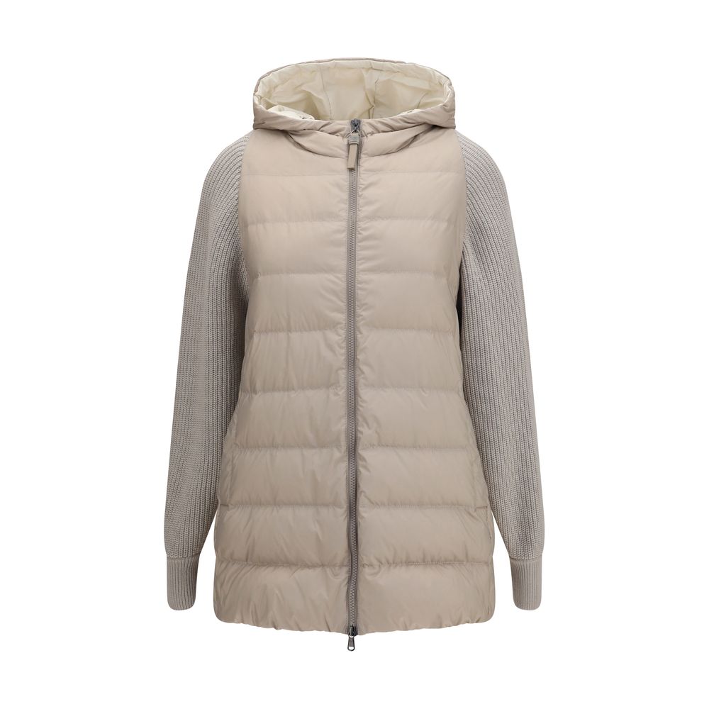 Brunello Cucinelli Gray Polyester Full-Length Jacket Brunello Cucinelli