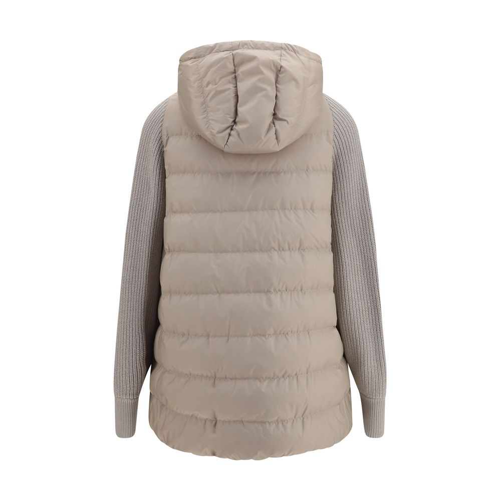 Brunello Cucinelli Gray Polyester Full-Length Jacket Brunello Cucinelli