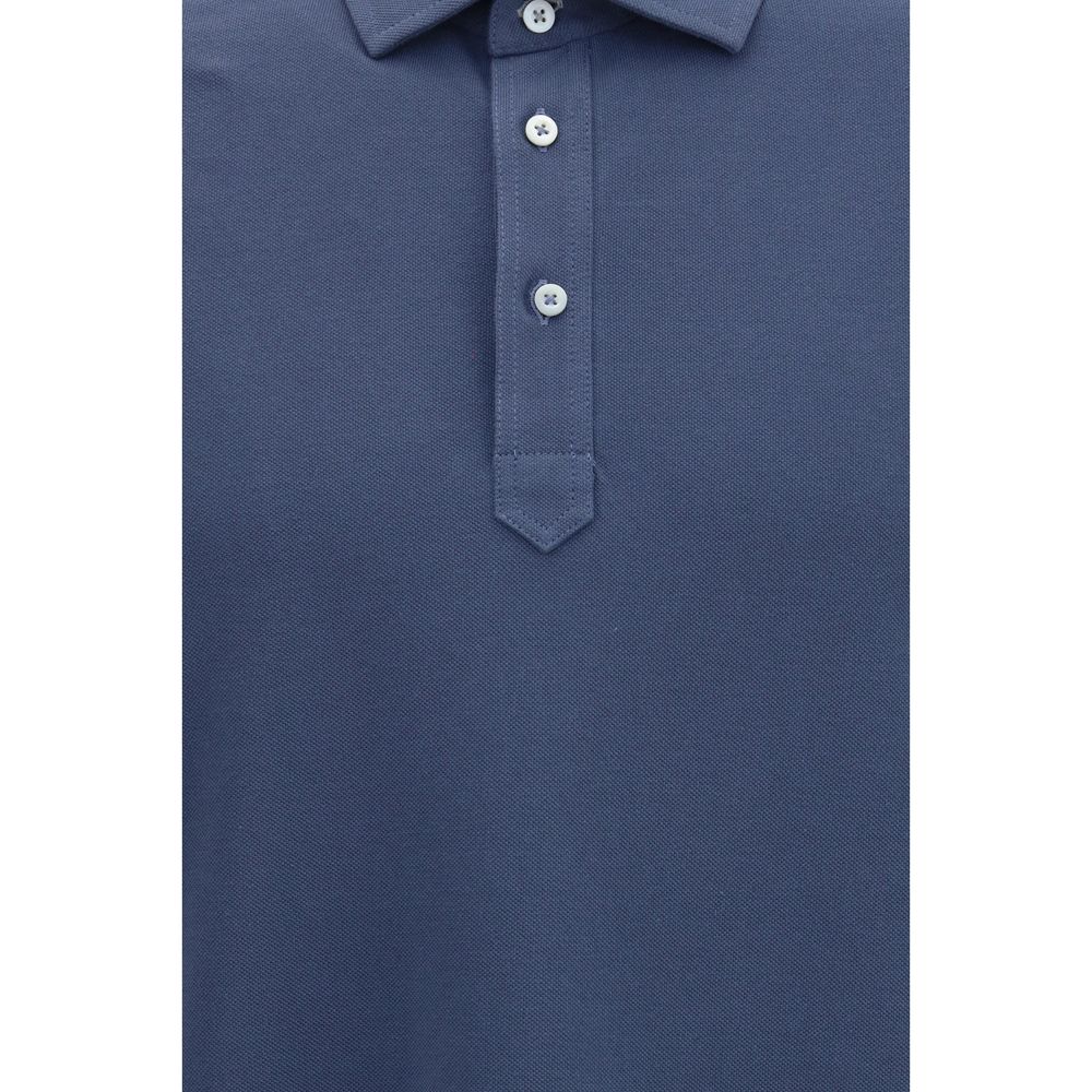 Brunello Cucinelli Blue Cotton Polo Shirt Brunello Cucinelli