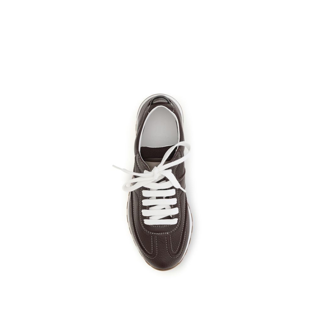 Brunello Cucinelli Brown Calf Leather Bos Taurus Athletic Sneakers Brunello Cucinelli