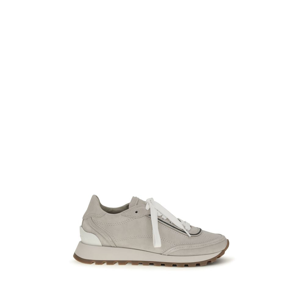 Brunello Cucinelli Gray Calf Leather Bos Taurus Athletic Sneakers Brunello Cucinelli
