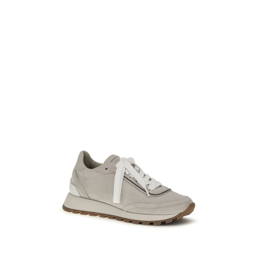 Brunello Cucinelli Gray Calf Leather Bos Taurus Athletic Sneakers Brunello Cucinelli